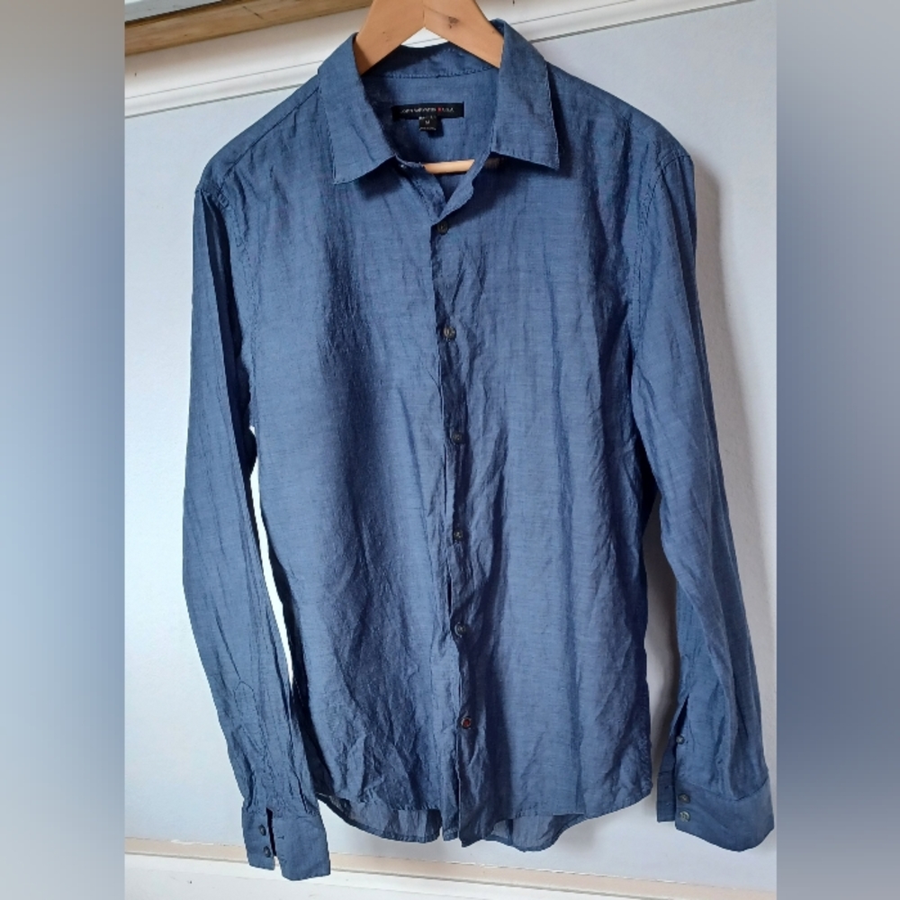 John Varvatos Mens Size M Button-Down Shirt Blue Modern Fit Long Sleeve